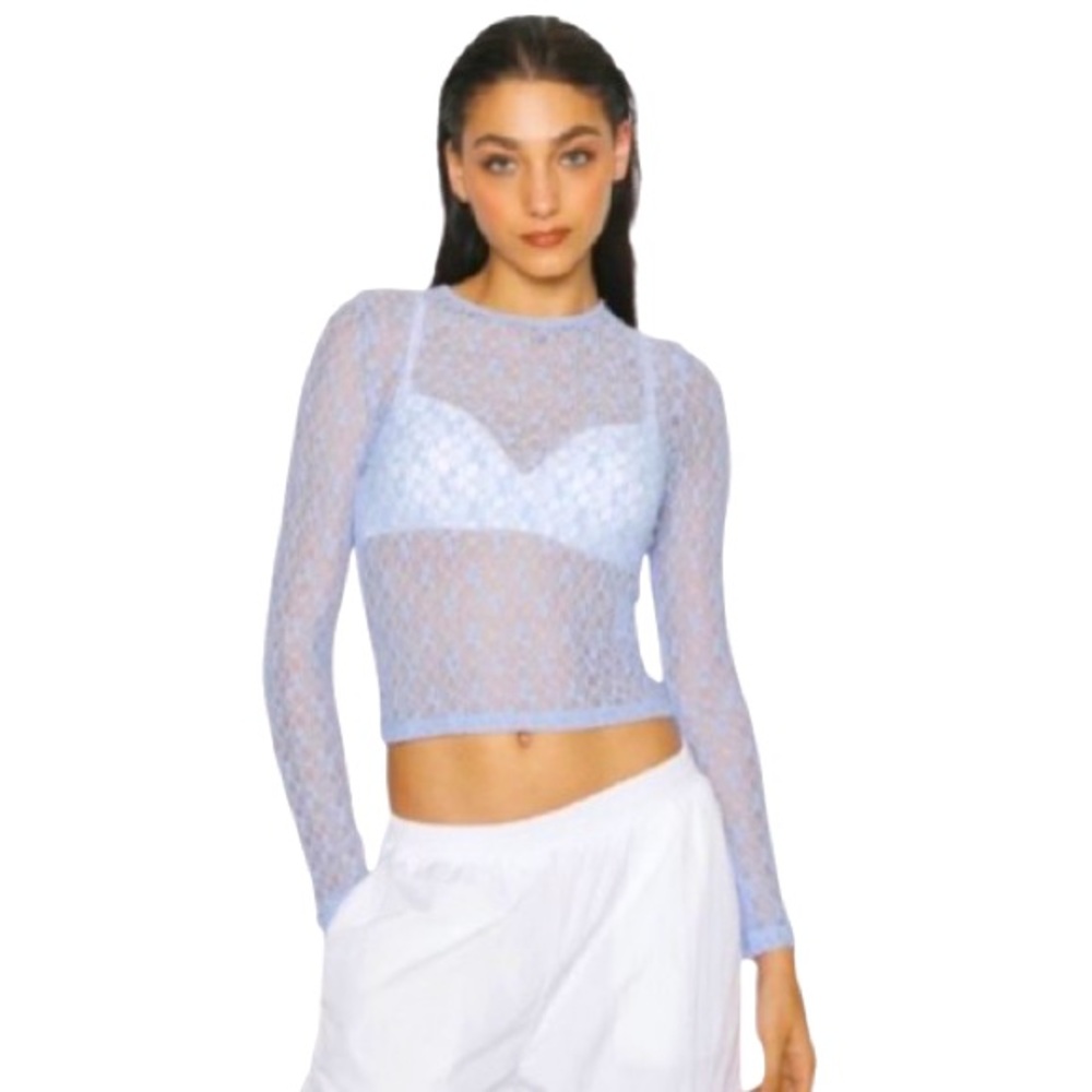 Cotton On Blue Lace Long Sleeve Top Size L EUC